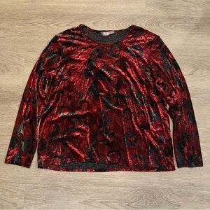 Tan Jay Red Velvet Floral Long Sleeve Size XL